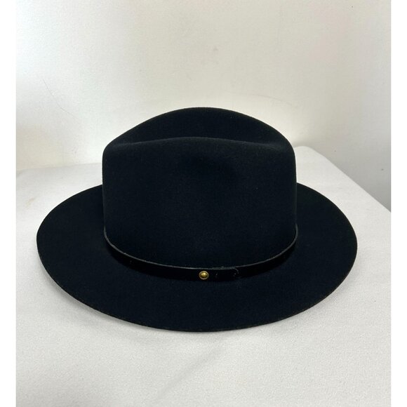 Rag & Bone Women's Leather Trim Felted Wool Fedora Hat in Black - Sz L - Picture 3 of 6